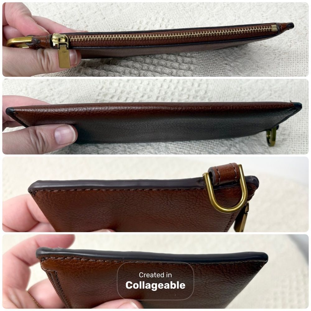 Fossil Brown Leather Slim Pouch Wristlet NO STRAP - Picture 3 of 5